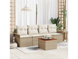 Vidaxl Conjunto De Sofá De Jardim Com Almofada 5 Pcs Bege Vime Pe