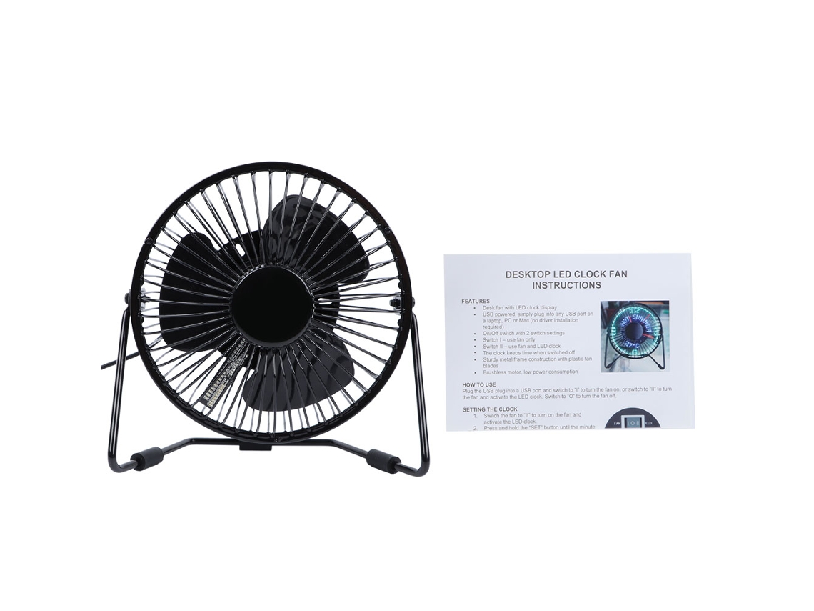 Ventilador de Mesa Usb com Led Relógio e Temperatura