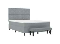 Cama Bospring Com Colchão E Banco Cinza Claro Tecido Vidaxl Cinzento-claro Fabric (160x200 Cm)