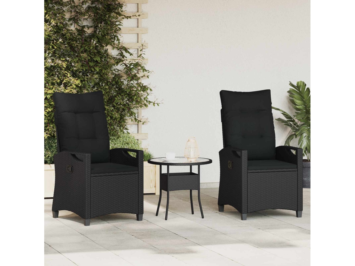 Vidaxl Cadeira De Jardim 2 Unid. Preto Aço E Poliéster