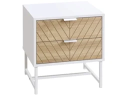 Mesa de Cabeceira Melamina de Madeira e Aço Cor Carvalho e Branco 45x39x48cm Homcom