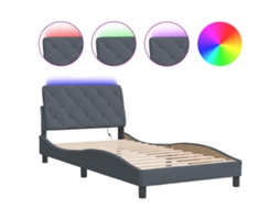 Estrutura de Cama com Led HANKO em Veludo Cinzento Escuro (100x200 cm)