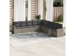 Vidaxl 9 Pcs Conjunto Sofás P/ Jardim Com Almofadões Vime Pe Cinzento