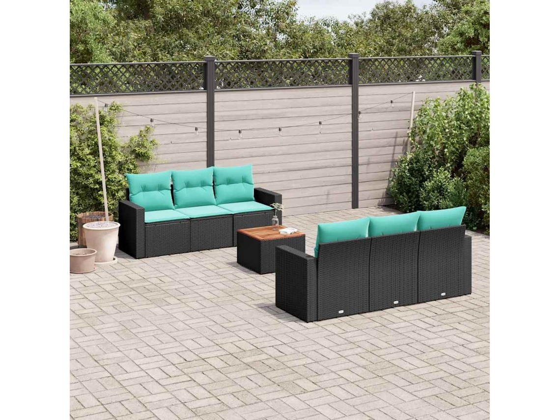 Vidaxl 7 Pcs Conjunto De Sofás P/ Jardim C/ Almofadões Vime Pe Preto