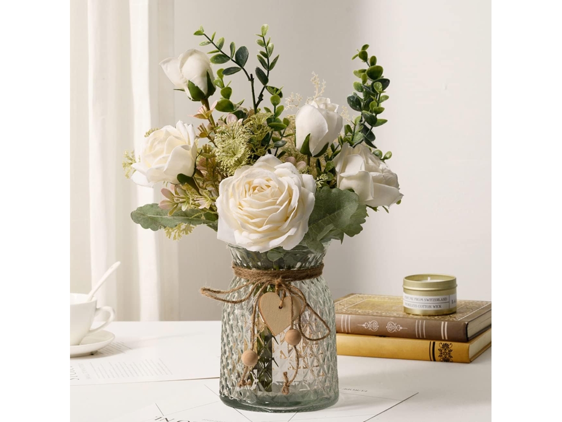 Arranjo de Flores Artificiais com Vaso, Rosas de Seda, Flores Artificiais em Vaso, Arranjo de Flores Artificiais com Vaso Ideal para Casa. AQUAFORGE