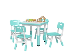 Conjunto Infantil de Mesa e Cadeiras com 5 Peças, Incluindo 4 Cadeiras Ajustáveis e Mesa (60x60x46 58 Cm), Verde. CHEZMOI (32x36x52,5 56 Cm)