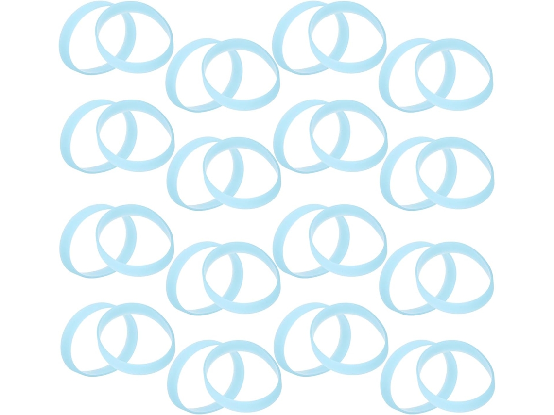 Pulseiras de silicone fosforescente azul claro, 40 unidades, elásticas, à prova d'água, para esportes e atividades.