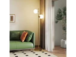 Luminária De Pé Dupla Abajur Vidro, Aço E Vidro, 165cm, Dourado E Branco, Design Moderno Sala