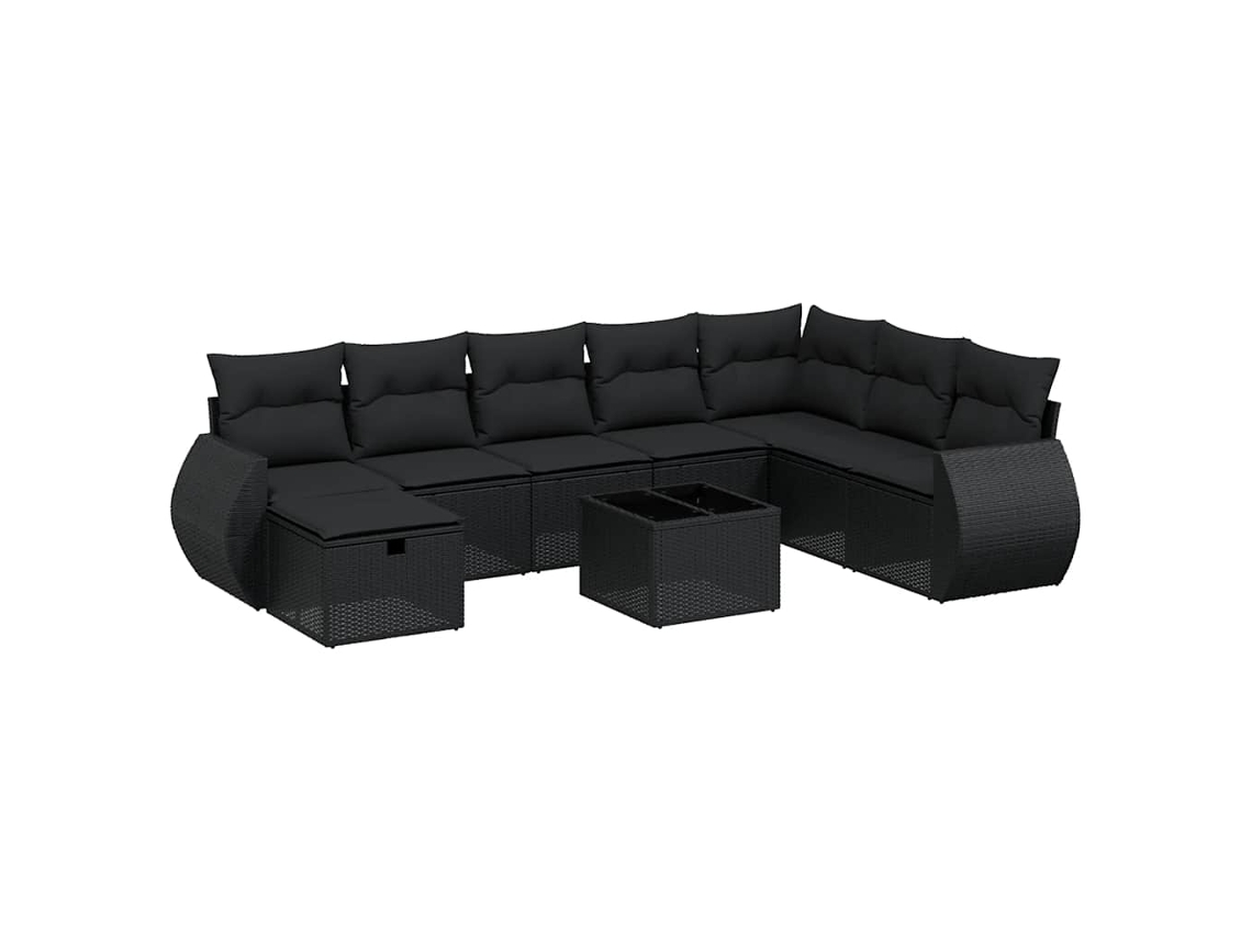 Maison Exclusive - 9 Pcs Conjunto De Sofás P/ Jardim C/ Almofadões Vime Pe Preto