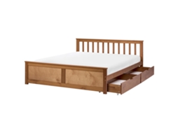 Cama De Casal Beliani Olendon De Madeira De Pinho Castanho 140x200