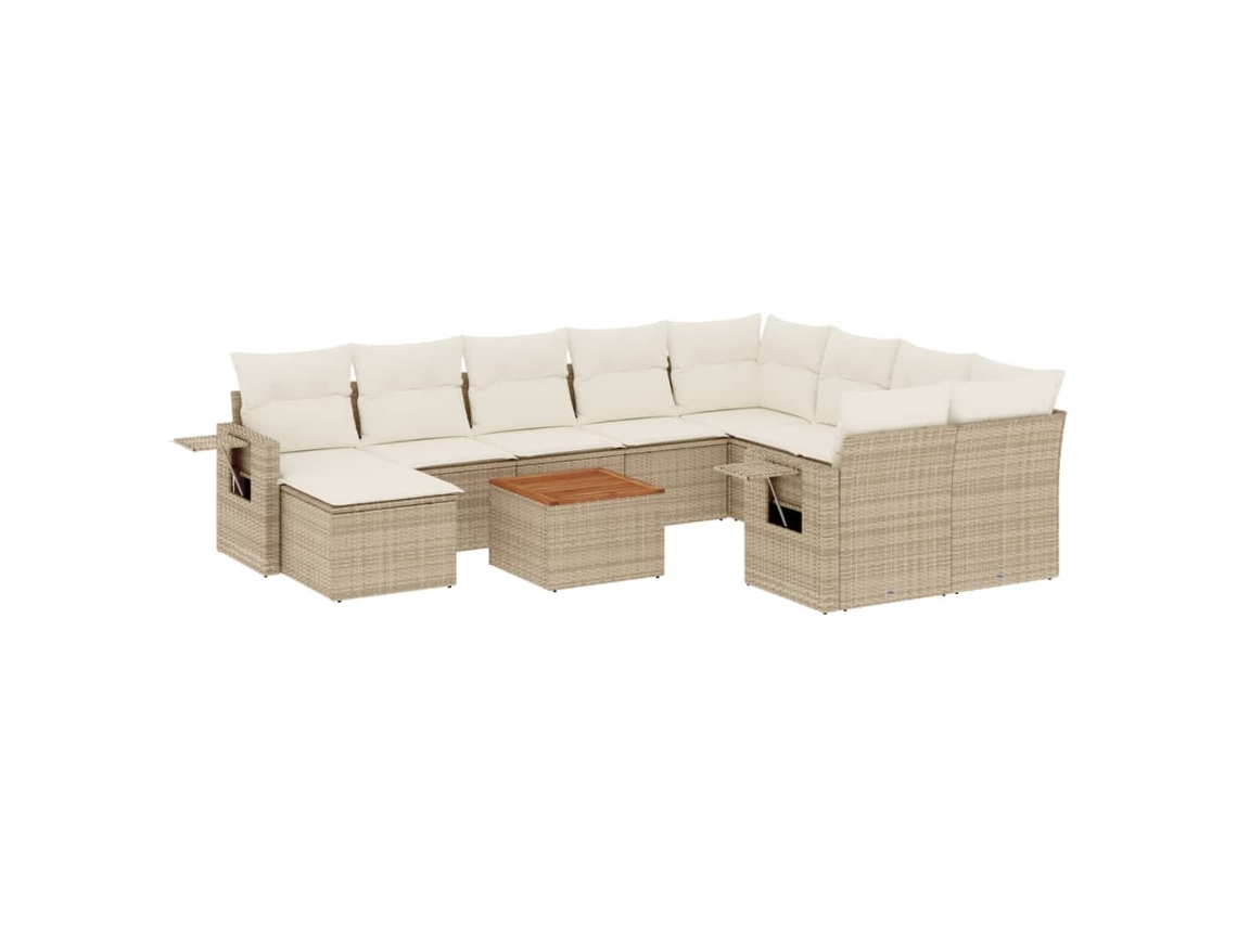 Conjunto de 11 Sofás de Jardim com Almofadões Vime Pe Bege MAISON EXCLUSIVE
