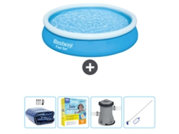 Piscina Inflável Redonda BESTWAY Fast Set 366 X 76 Cm Azul Incluída Vela Solar Pacote de Manutenção Bombear Kit de Limpeza