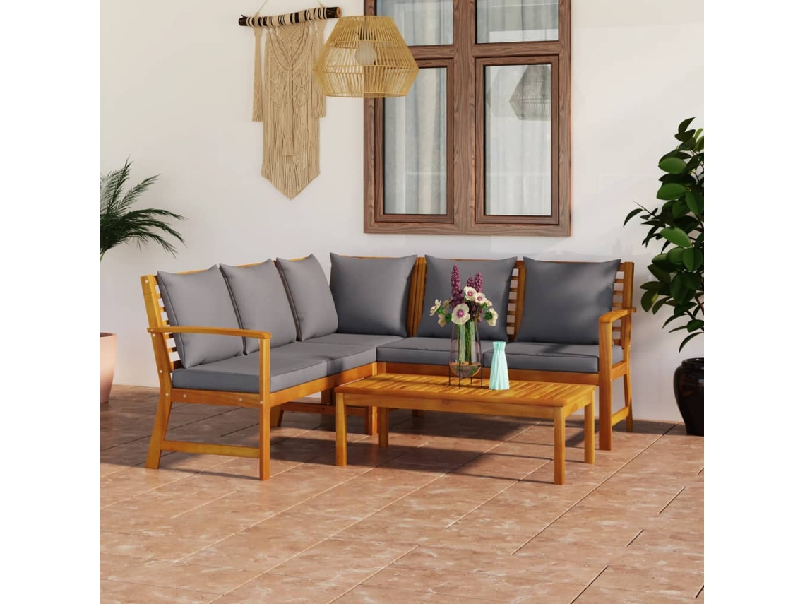Vidaxl 4 Pcs Conjunto Lounge De Jardim C/ Almofadões Acácia Maciça