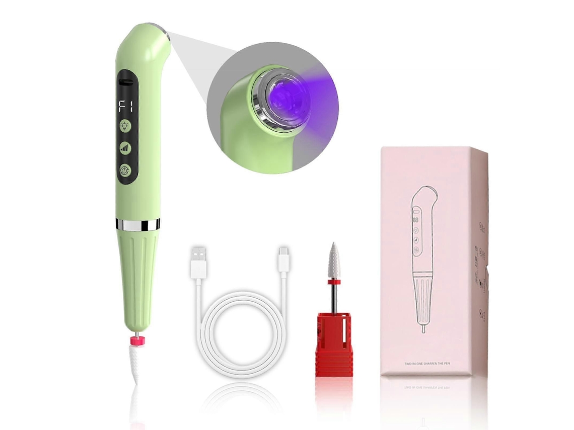 Torno Elétrico Sem Fios Para Unhas, 15 000 Rpm, Com Lima E Lâmpada Para Unhas Acrílicas E De Gel, Verde