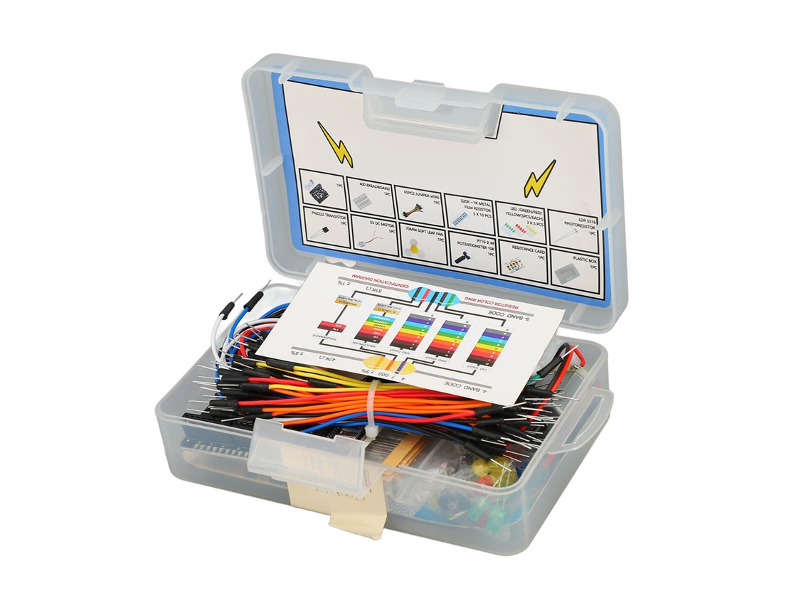 Veloriskku-kit De Início De Componentes Eletrônicos Com Resistor Led Protoboard Cabo Usb Transistor E Motor