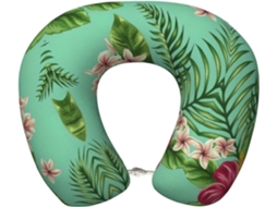 Travesseiro de Viag Havaiano em Espuma Viscoelástica com Folhas Tropicais Suporte para o Pescoço 100 %