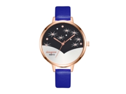 Relógio de Pulso Feminino de Quartzo com Pulseira de Couro Pu Estilo Simples Azul