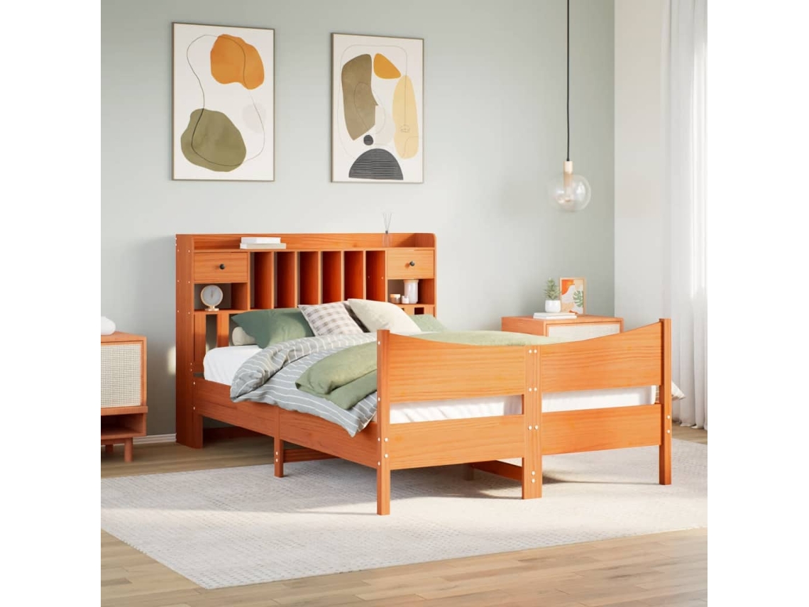 Vidaxl Cama Sem Colchão 160x200 Cm Madeira Pinho Maciço Castanho-mel