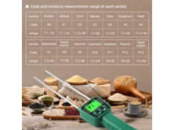 Medidor de Umidade de Grãos Digital com Sonda Metálica 14 Tipos Alarme Voz Tela Lcd para Arroz Trigo Milho Feijão