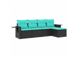Conjunto de Sofá de Jardim de 5 Peças com Almofadas em Rattan Sintético Preto MAISON EXCLUSIVE