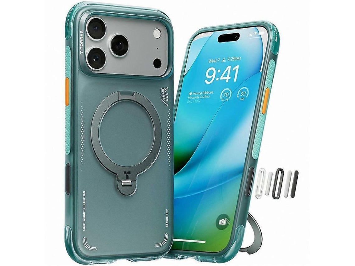 Capinha magnética Torras Ostand Q3 Air para iPhone 17 Pro Max, proteção militar, verde | S/MARCA