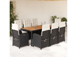 Vidaxl 9 Pcs Conjunto De Jantar P/ Jardim C/ Almofadões Vime Pe Preto