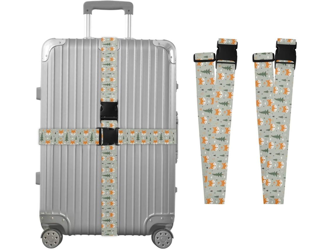 Conjunto De 2 Cintas Bagagem Com Estampa Raposa E Árvore Para Malas, Cintas De Viagem, Acessórios Para Cintos, Conector