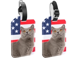 Conjunto De 2 Etiquetas Bagagem Em Couro Pu Com A Bandeira Americana