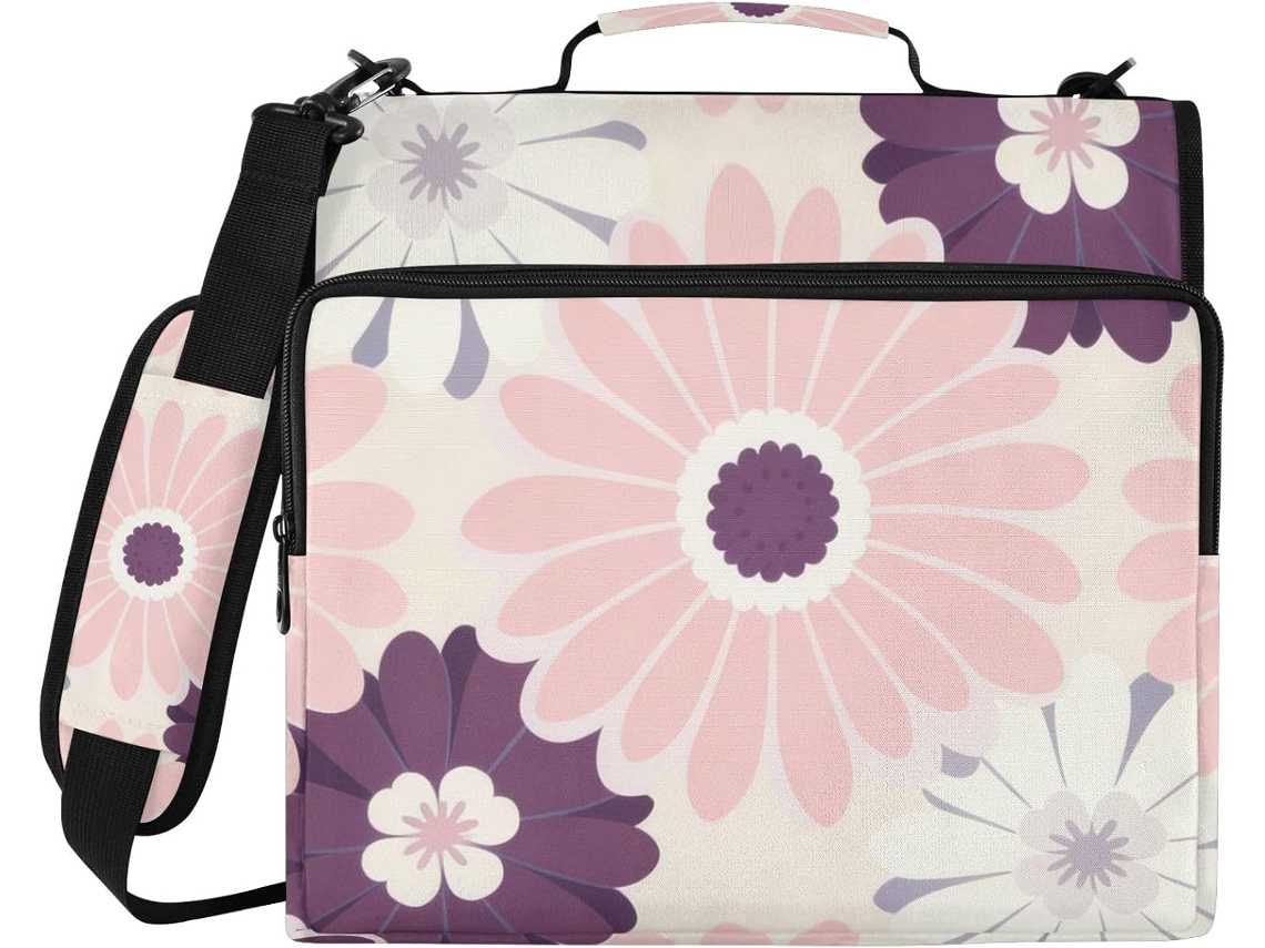 Organizador De Fichário 3 Argolas Com Alça, À Prova D Água, Com Zíper, Na Cor Pêssego E Roxo, Ideal Estudantes Do