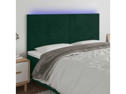 Vidaxl Cabeceira De Cama C/ Led Veludo 160x5x118/128 Cm Verde-escuro