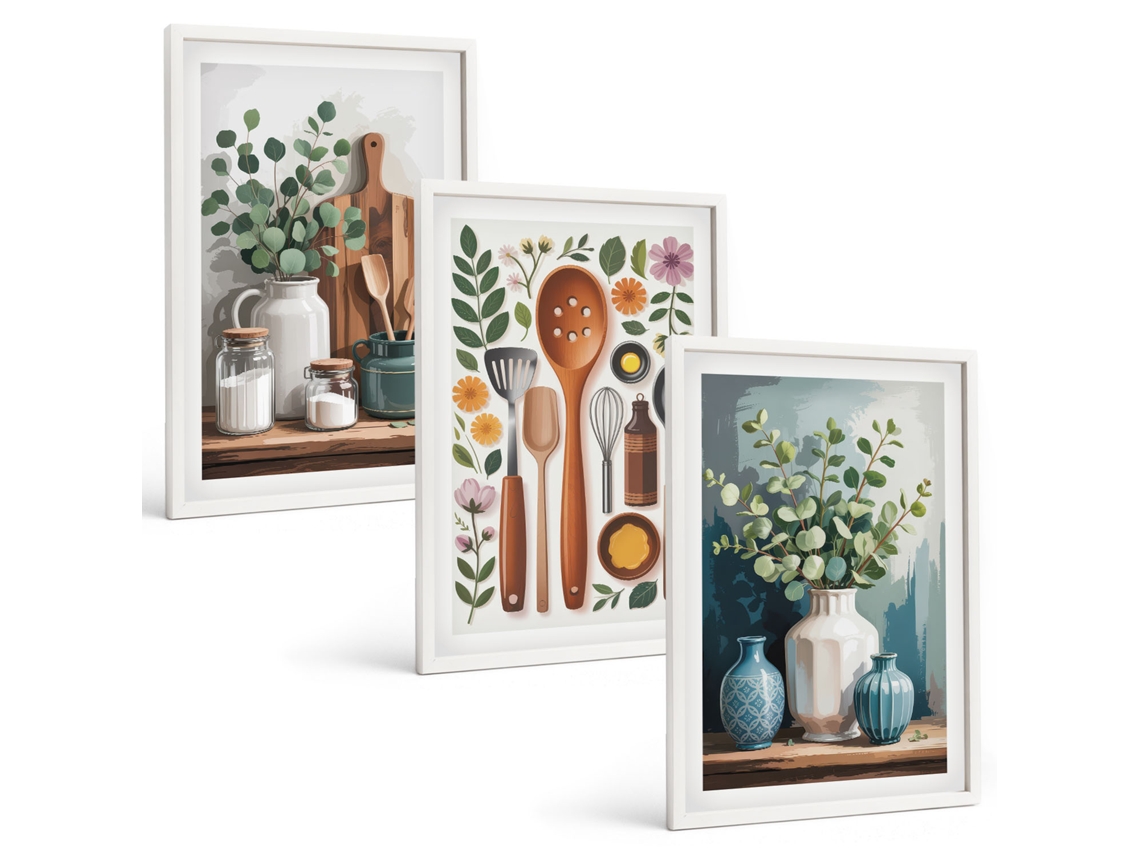 Conjunto De Pinturas Acessórios De Plantas Para Cozinha Espelharte (3 Peças 40x60 Cm)
