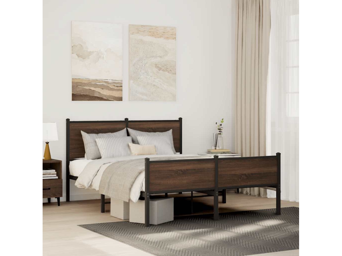 Vidaxl Estrutura de Cama Sem Colchão 140x190cm Metal Carvalho Castanho