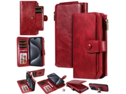 Capa Para Iphone 15 Pro Pele Sintética Magnética Vermelho