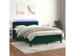 Vidaxl Cama Box Spring C/ Colchão/led 140x200 Cm Veludo Verde-escuro