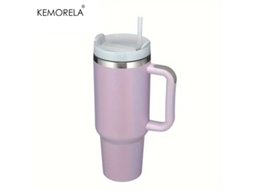 Copo Térmico de Aço Inoxidável com Alça, Tampa e Canudo, Modelo Feminino MDUG (estilo 13)