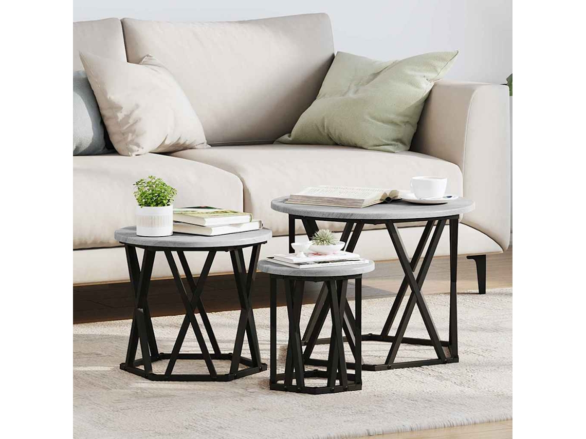 Vidaxl Mesa Lateral Empilhável 3 Pcs Cinza Sonoma