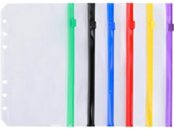 Organizador de documentos com zíper, conjunto de 6 unidades A6, Pvc transparente Fosco, Cores Sortidas Preto, Vermelho