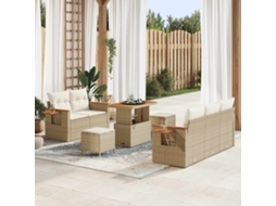 Vidaxl Conjunto De Sofá De Jardim 8 Unid. Bege Vime Pe