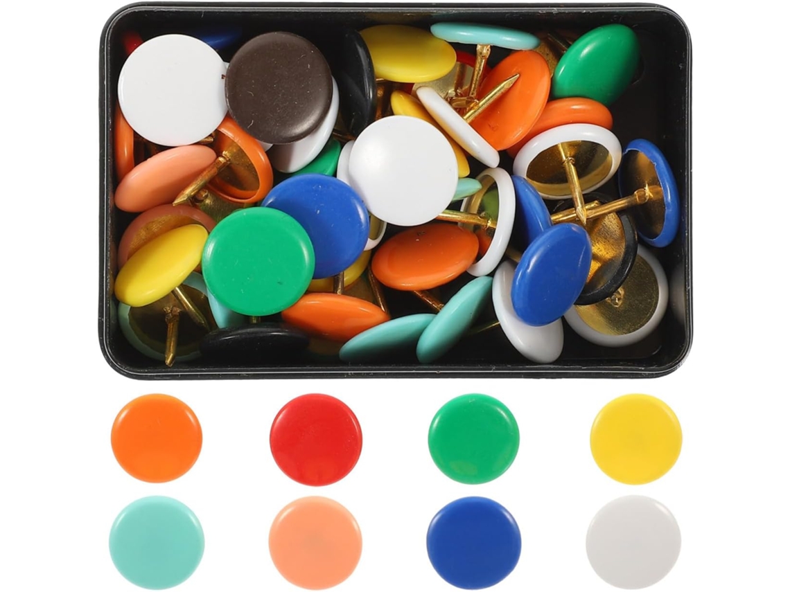 Shineofi Conjunto De 100-tachinhas Ferro Com Cabeça Redonda Em Cores Sortidas Para Quadros Cortiça E Murais, Ideais Para
