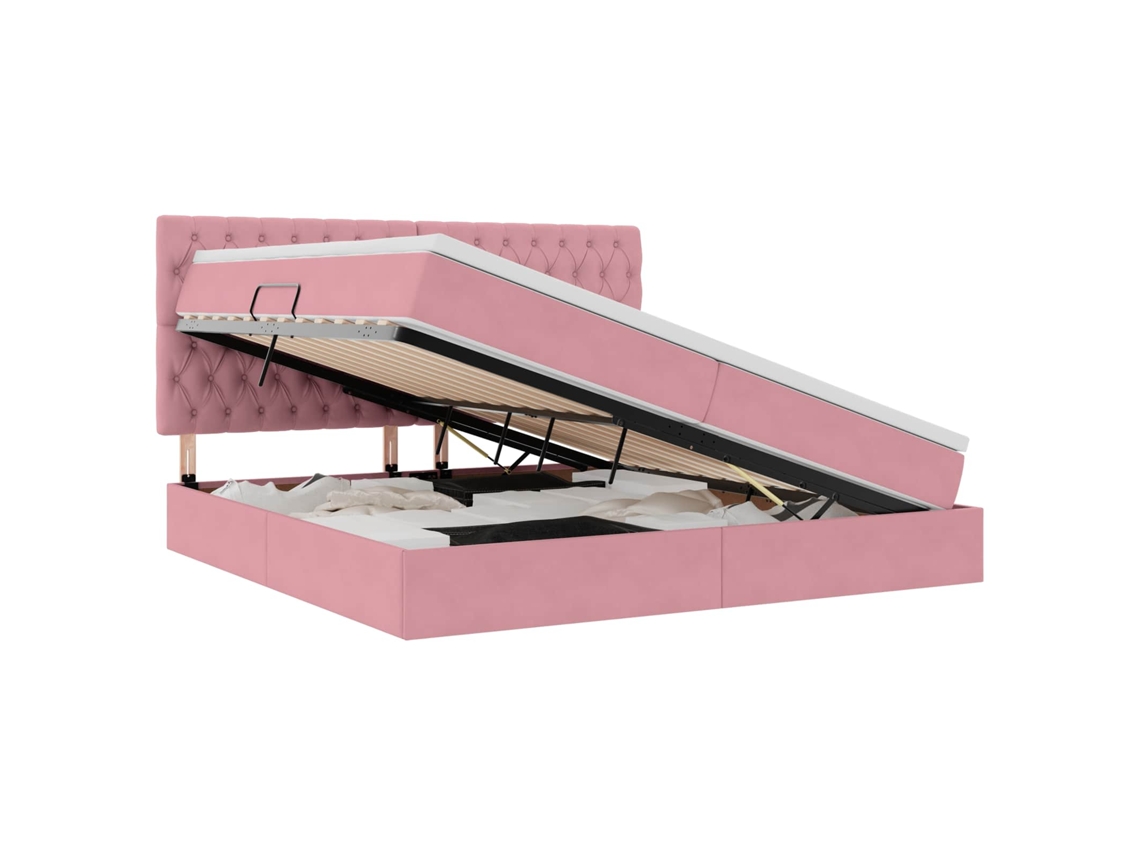 Maison Exclusive - Cama Com Arrumação E Led Com Colchão Rosa 200 X 200 Cm Veludo