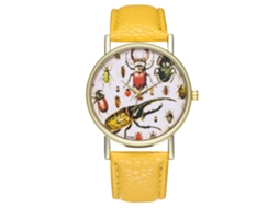 Reloj Analógico De Cuarzo Para Hombre Y Mujer Con Correa De Cuero Pu (amarillo)