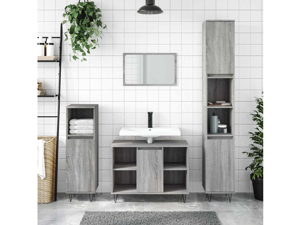 Vidaxl Armário De Casa De Banho 80x33x60 Cm Deriv.madeira Cinza Sonoma