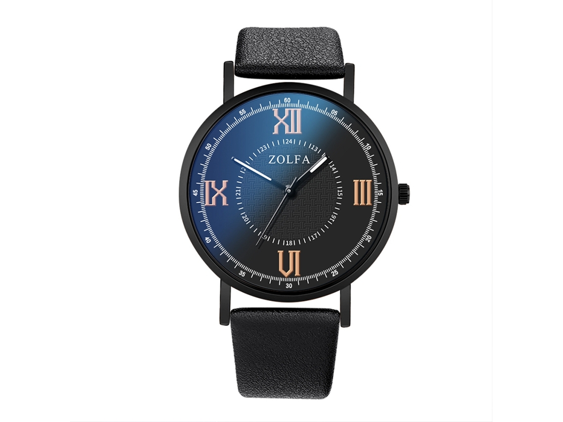 Reloj De Pulsera Hombre Cuero Pu Dial Redondo Reloj De Cuarzo Casual Negro