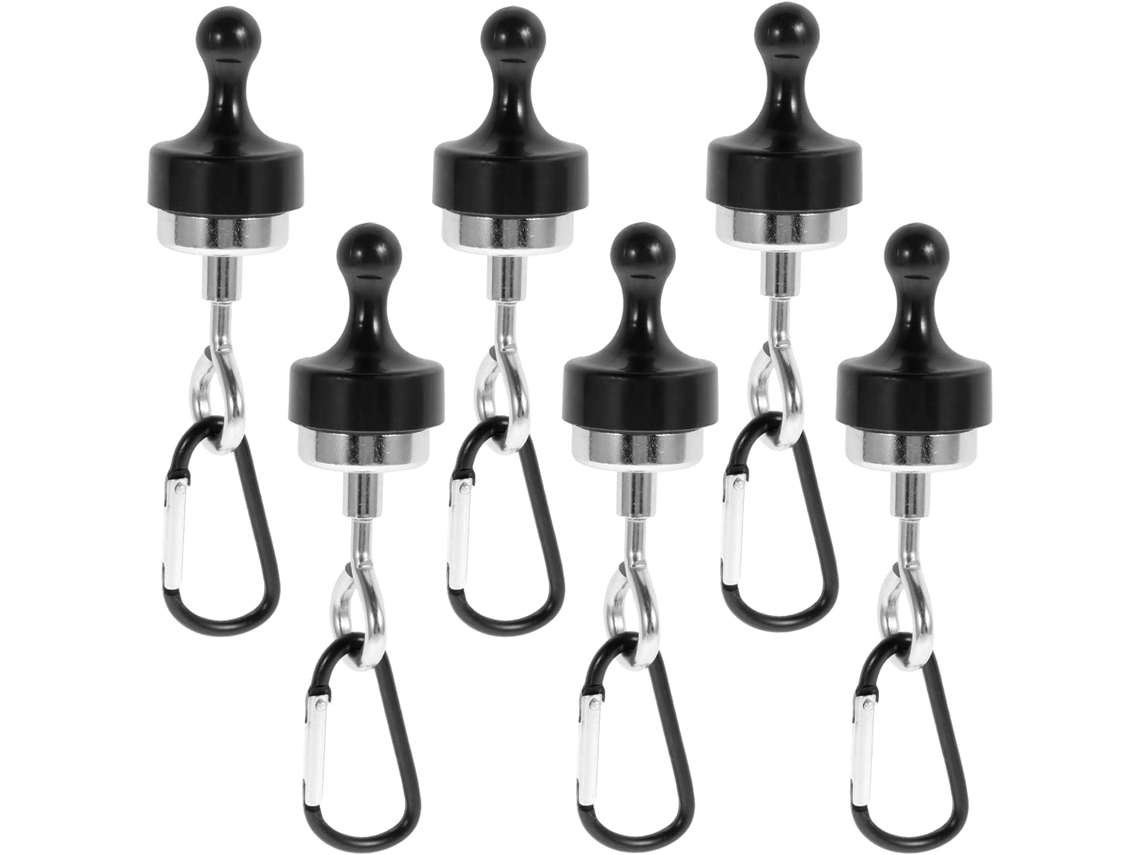 Conjunto de 6 ganchos magnéticos portáteis para camping Barraca com mosquetão em aço inoxidável, ideais para pendurar em