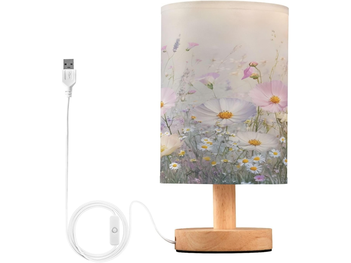 Abajur De Cabeceira Dreamy Wildflowers Para Quarto, Com Portas De Carregamento Usb C, Luminária De Leitura Led, Base De