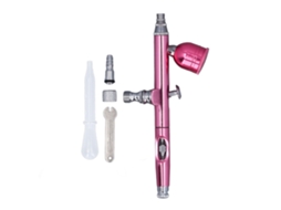 Pistola de aerógrafo rosa com bico de 0,3 mm, portátil para nail art e pintura.