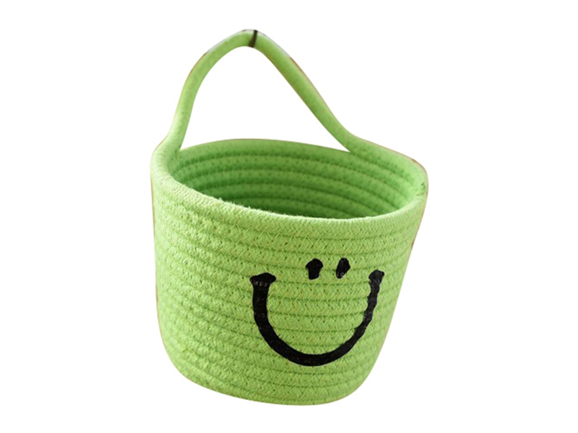 Cesta de Armazenamento de Corda de Algodão Fofa Mini Tecida À Mão Colapsável para Casa Verde
