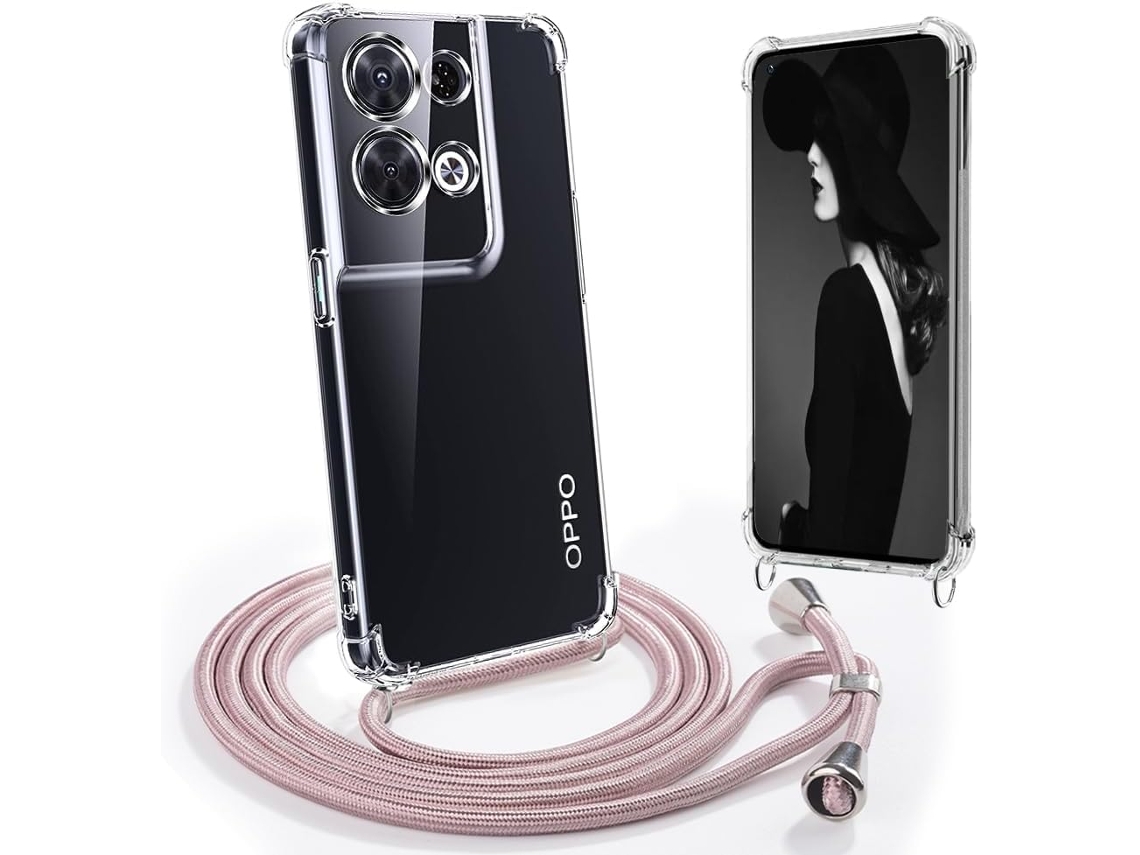 Capa com Cordão Colar Ouro para Oppo Reno 8 Pro HONGWE. Anti-Choque Transparente