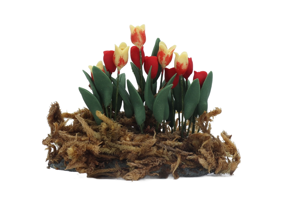 Mali flores Miniatura de Tulipa para Casa de Bonecas 1:12 Diy Decoração Jardim com Musgo