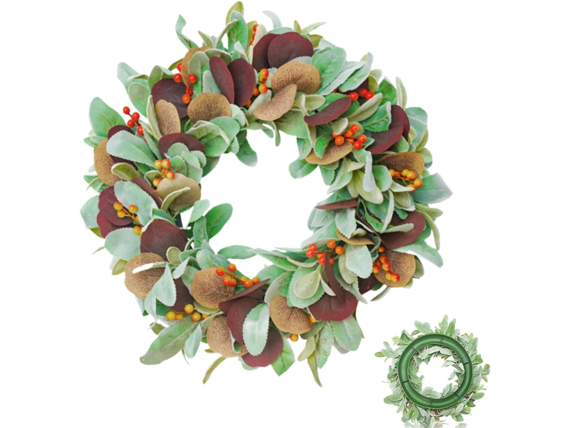 Guirlanda De Outono, Decoração De Porta De 48cm Com Folhas E Frutos Silvestres, Guirlanda Artificial Gokoco